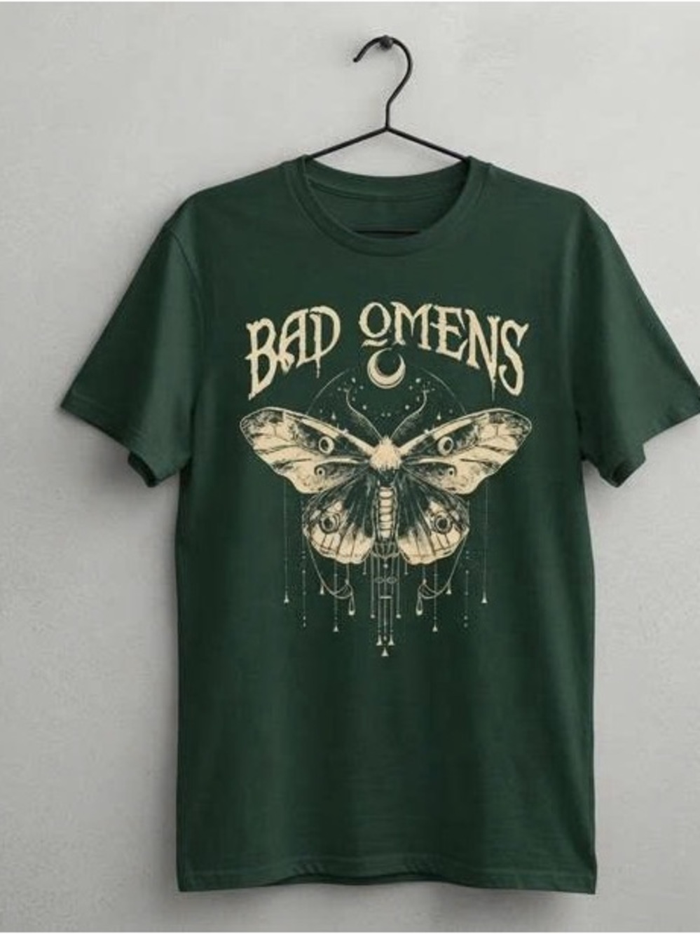 Forest Green Bad Omens Graphic Tee with Cream Moth